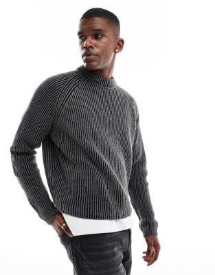 ASOS DESIGN knitted oversized cropped plated rib jumper in charcoal - view 1