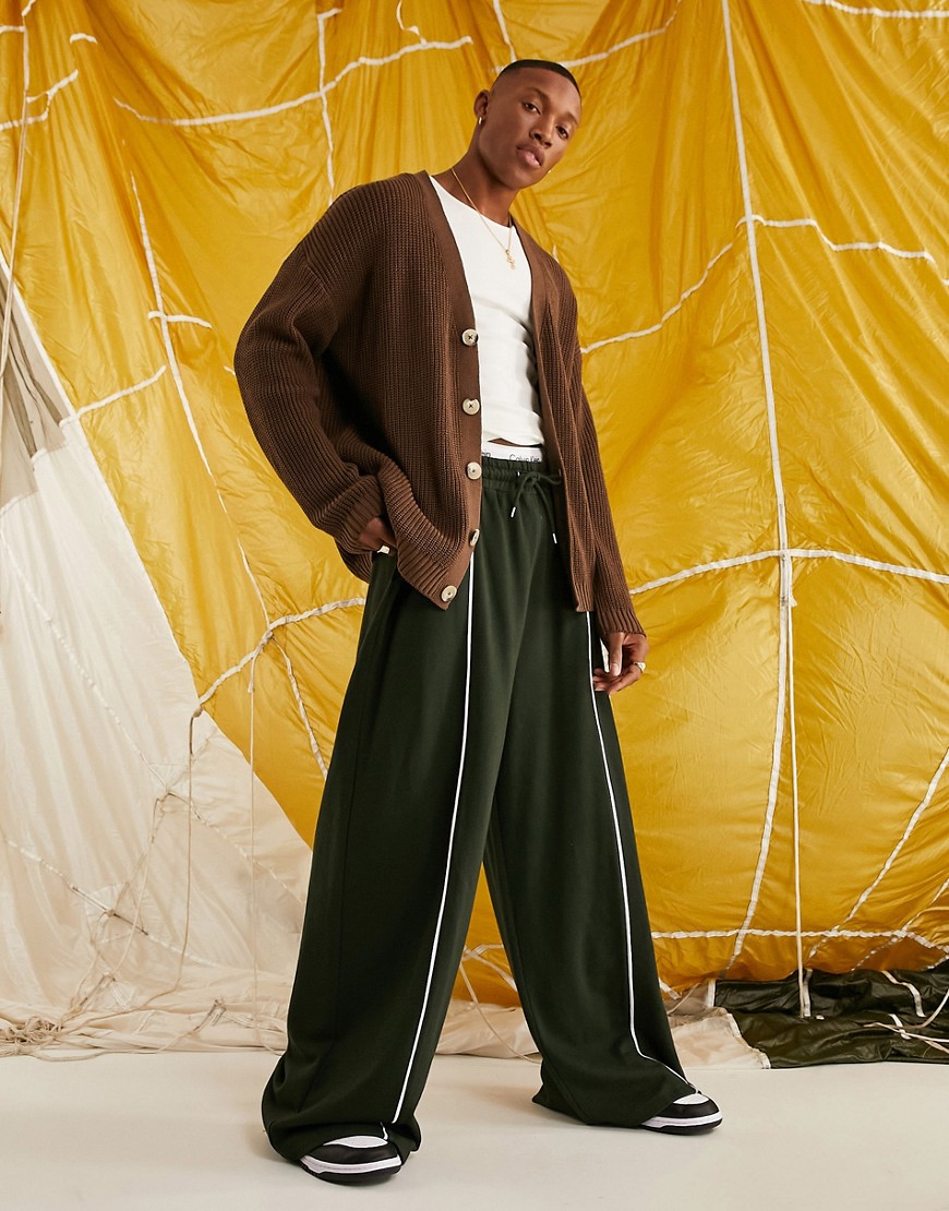 Asos Design Knitted Oversized Fisherman Rib Cardigan In Brown