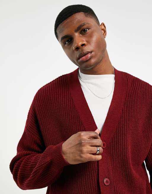 ASOS Design Oversized Fisherman Rib Turtle Neck Sweater in burgundy-Red