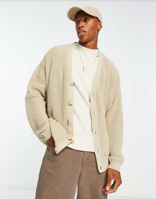 ASOS DESIGN knitted oversized fisherman rib cardigan in oatmeal - ASOS Price Checker