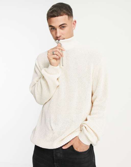 ASOS DESIGN knitted oversized fisherman rib half zip jumper in