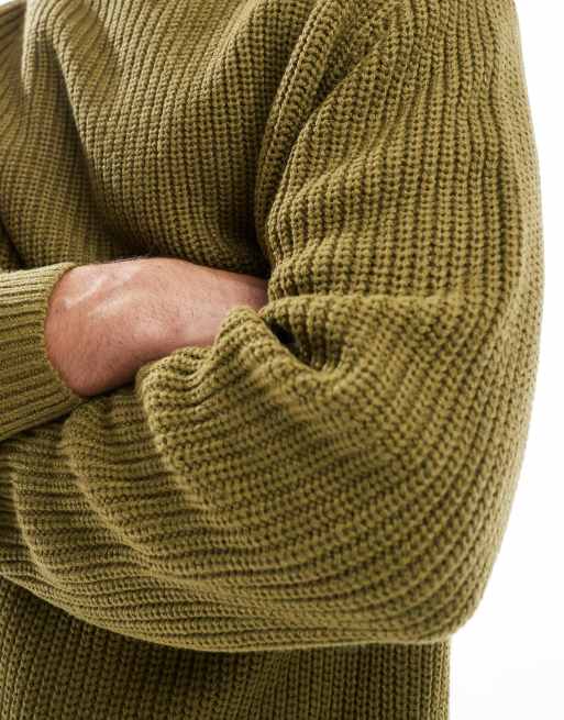 ASOS DESIGN knitted oversized fisherman rib jumper in khaki