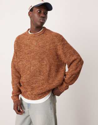 ASOS DESIGN ASOS DESIGN knitted oversized fisherman rib jumper in tan-Orange