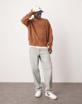 ASOS DESIGN knitted oversized fisherman rib sweater in tan