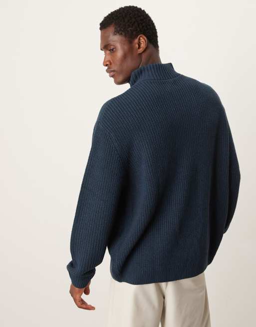 ASOS DESIGN knitted oversized fisherman rib quarter zip sweater in