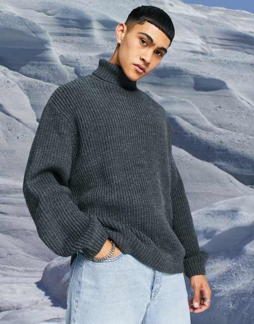 ASOS DESIGN knit oversized fisherman ribbed sweater in black