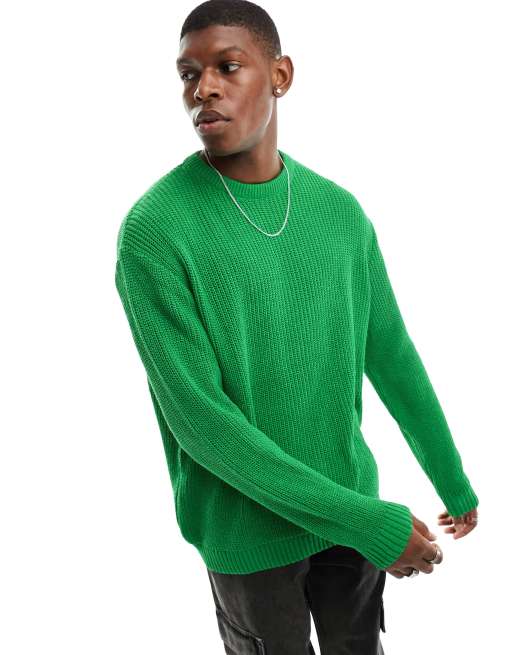 ASOS DESIGN knitted oversized fisherman rib sweater in bright green