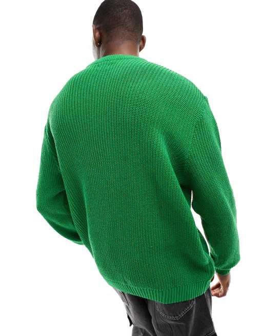 ASOS DESIGN knitted oversized fisherman rib sweater in bright green