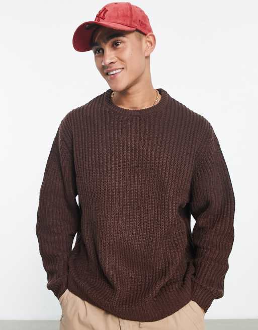 Crew Neck Rib Knit Sweater, Casual Drop Shoulder Oversized Long