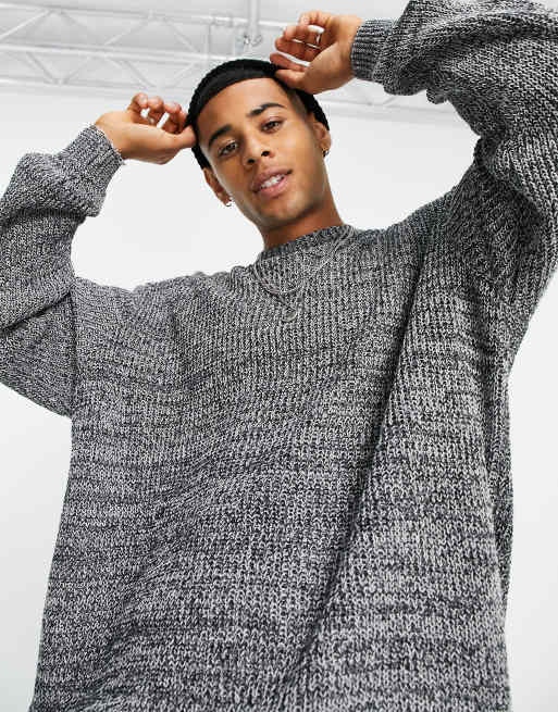 ASOS DESIGN knit oversized fisherman ribbed sweater in black