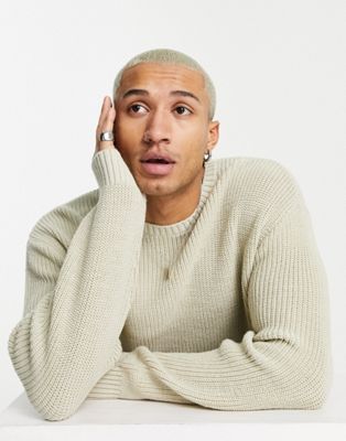 ASOS DESIGN knitted oversized fisherman rib sweater in oatmeal