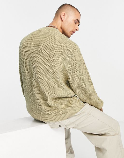 ASOS DESIGN knitted oversized fisherman rib sweater in washed