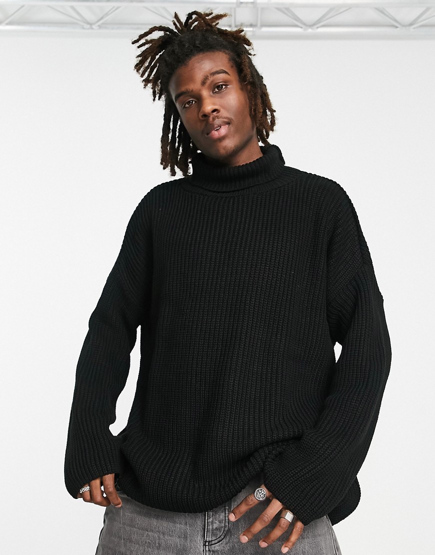 ASOS DESIGN knitted oversized funnel neck jumper in black
