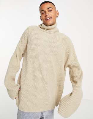 beige funnel neck sweater