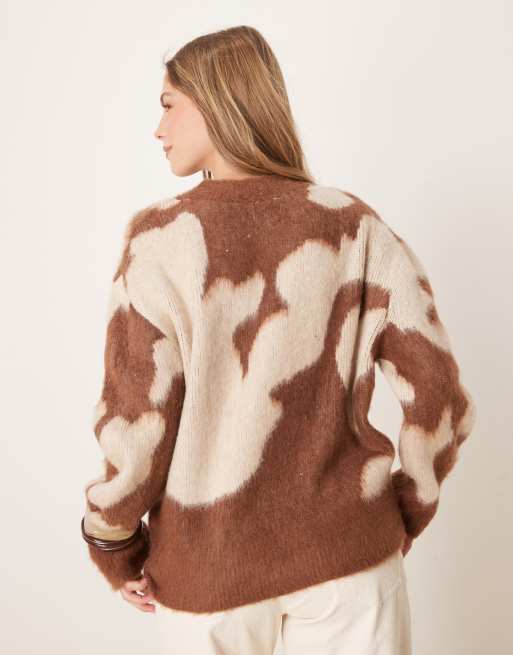 ASOS DESIGN knitted oversized jumper in brushed animal print ASOS