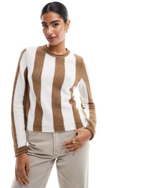 ASOS DESIGN knitted oversized jumper in cream stripe - view 1