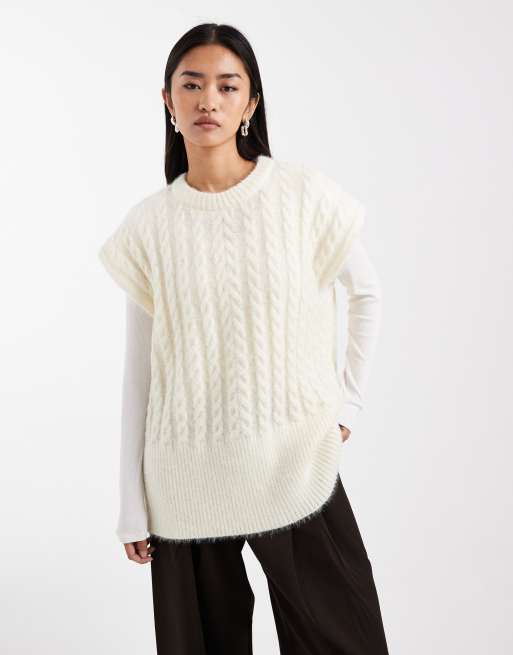 ASOS DESIGN knitted oversized jumper in ecru cable stitch