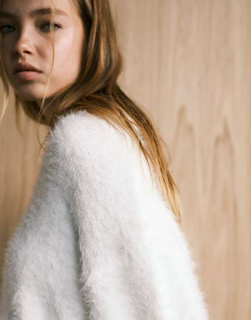 ASOS DESIGN eyelash yarn knit oversized sweater in cream