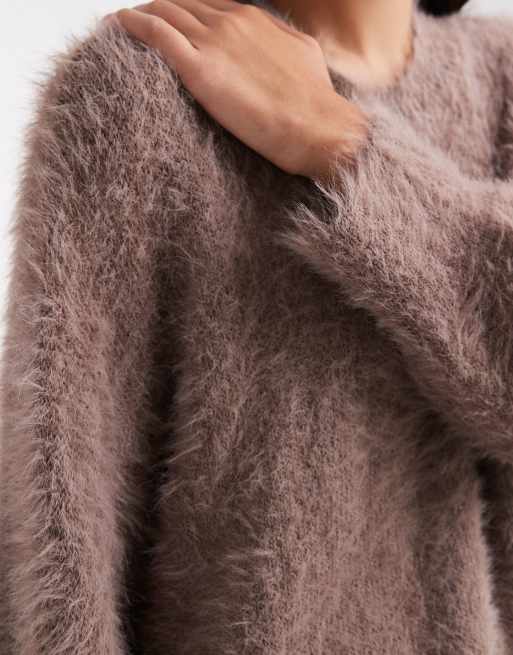 ASOS DESIGN knitted oversized jumper in eyelash yarn in mocha, 2 of 4