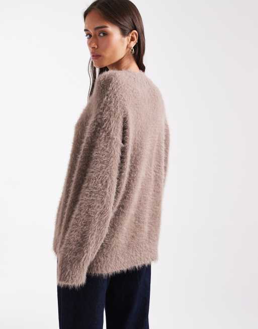 ASOS DESIGN knitted oversized jumper in eyelash yarn in mocha, 4 of 4
