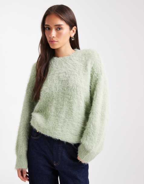 ASOS DESIGN knitted oversized jumper in eyelash yarn in sage - view 1