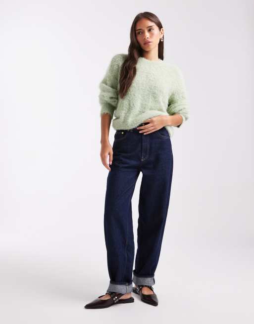 ASOS DESIGN knitted oversized jumper in eyelash yarn in sage, 2 of 4