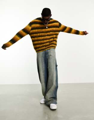 ASOS DESIGN ASOS DESIGN knitted oversized jumper in mustard stripe-Orange