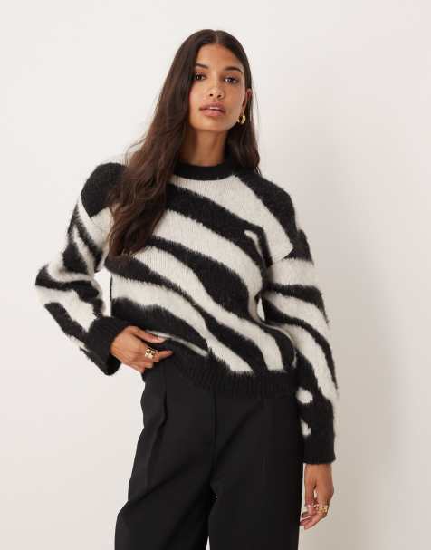 ASOS DESIGN knitted oversized jumper in zebra print - view 1