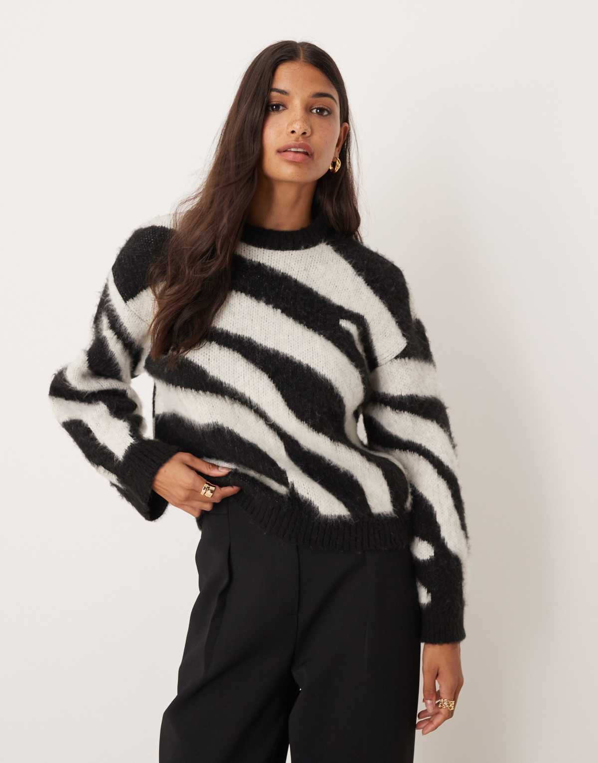 ASOS DESIGN knitted oversized jumper in zebra print