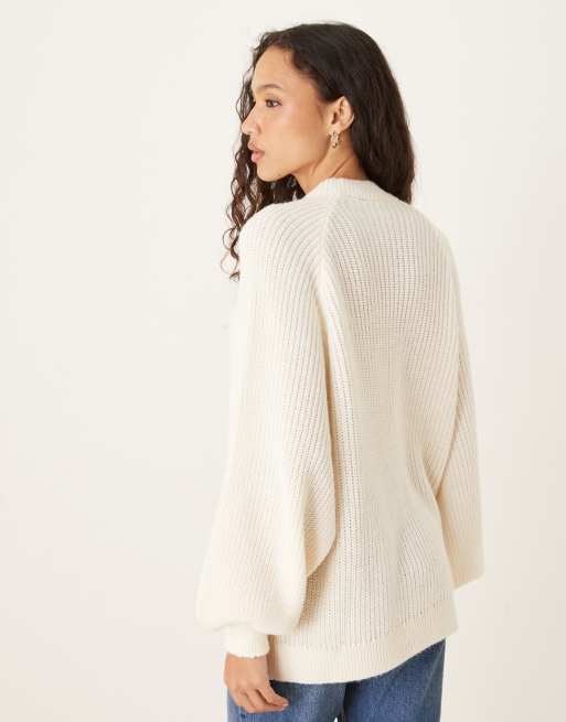 ASOS DESIGN knitted  oversized jumper with balloon sleeve in mocha, 4 of 4