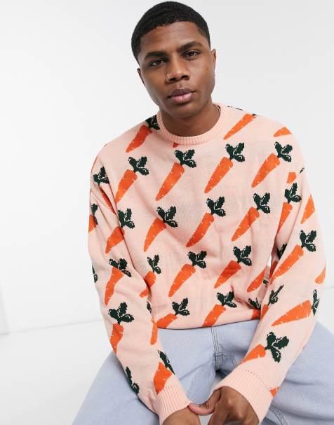 ASOS DESIGN knitted oversized jumper with carrot design in peach