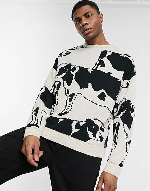 ASOS DESIGN knitted oversized jumper with cow design