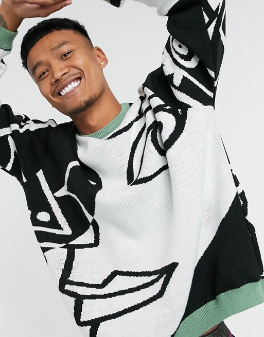 ASOS DESIGN knitted oversized jumper with hand drawn face design