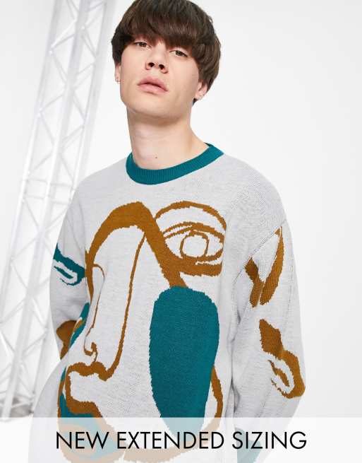 ASOS DESIGN knitted oversized jumper with handrawn pattern