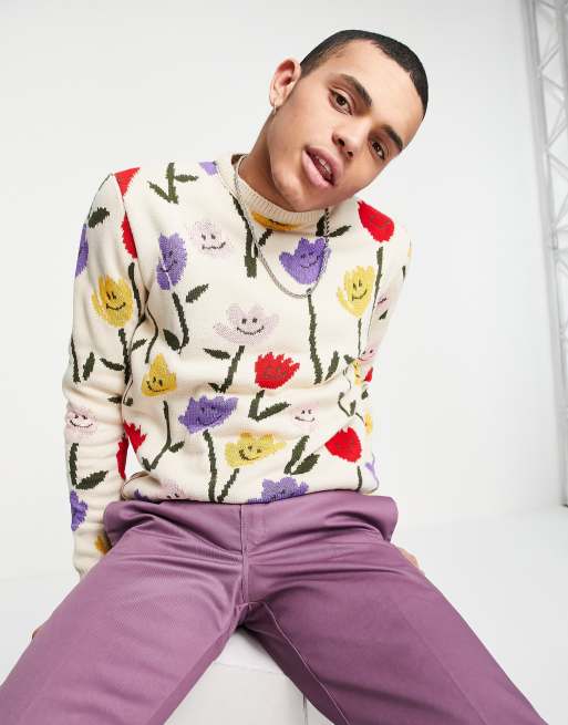 ASOS DESIGN knitted oversized jumper with happy flowers ASOS