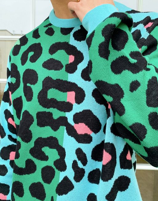 Leopard Knit High Neck Jumper in Multicolour