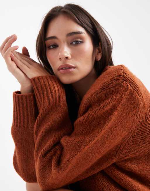 ASOS DESIGN knitted oversized jumper with shoulder pads in toffee, 2 of 4