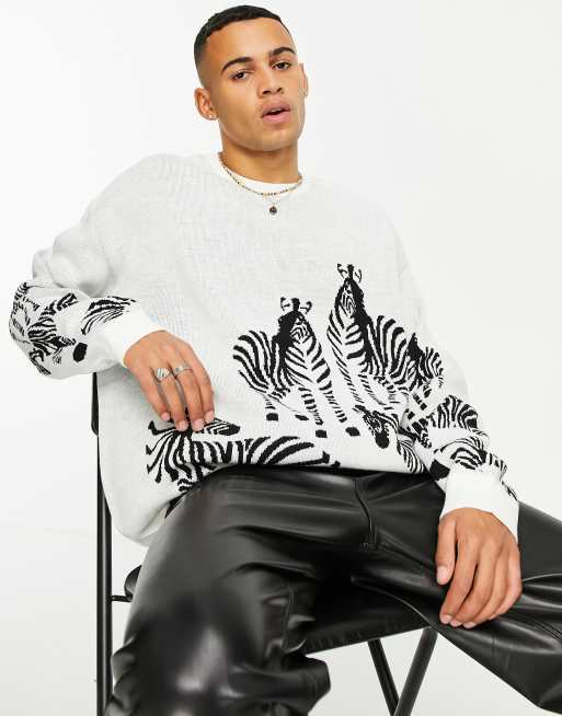 ASOS DESIGN knitted oversized jumper with zebra design