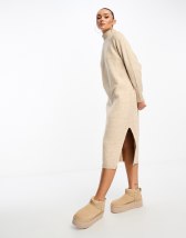 ASOS DESIGN knitted jumper mini dress with zip neck in oatmeal | ASOS