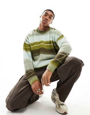 ASOS DESIGN knitted oversized ombre stripe jumper in blue and green