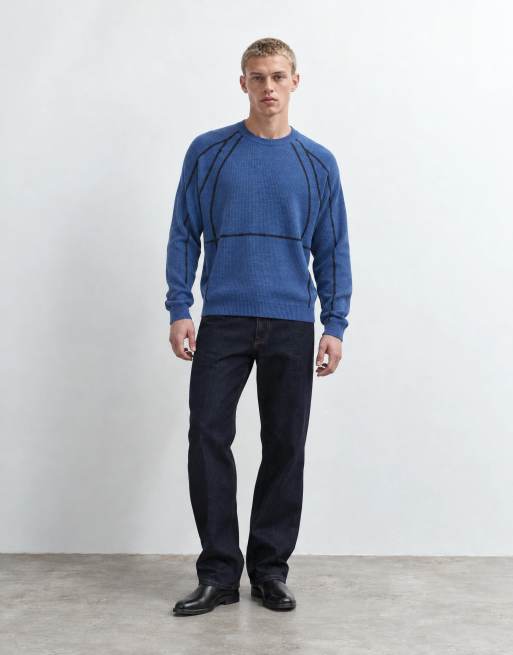 ASOS DESIGN knitted oversized panelled jumper in blue, 8 of 9