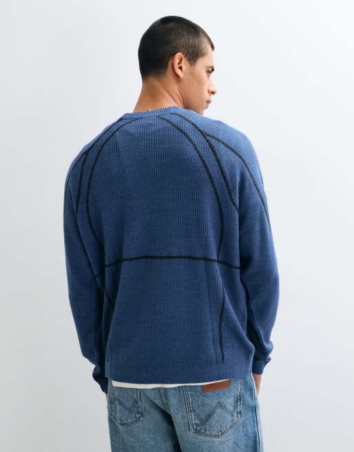 ASOS DESIGN knitted oversized panelled sweater in blue, 5 of 9