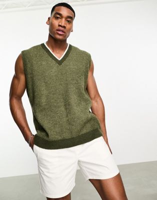ASOS DESIGN knitted oversized textured rib tank in green