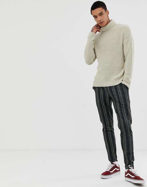 ASOS DESIGN knitted oversized roll neck jumper in beige, 4 of 4
