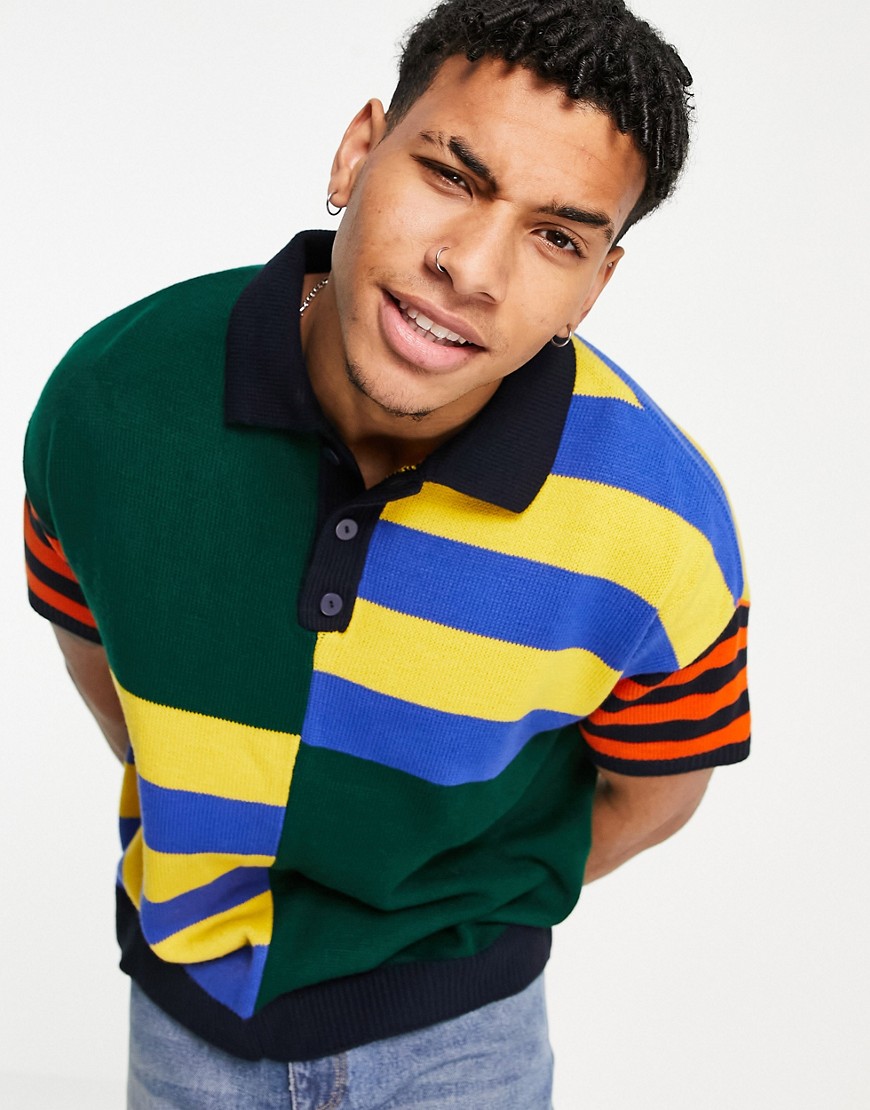 ASOS DESIGN knitted oversized rugby polo with mixed color block stripes-Multi