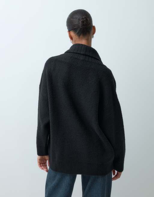 ASOS DESIGN knitted oversized slouchy double breast cardigan in black, 2 of 5