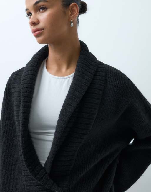 ASOS DESIGN knitted oversized slouchy double breast cardigan in black, 4 of 5