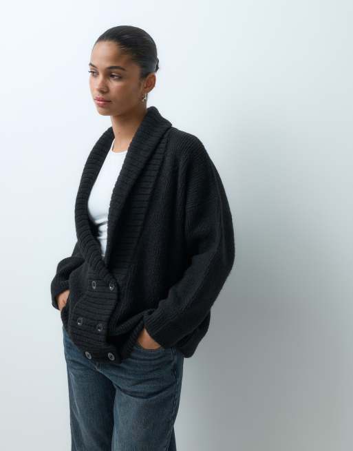 ASOS DESIGN knitted oversized slouchy double breast cardigan in black, 5 of 5