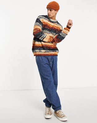 ASOS DESIGN knitted oversized stripe sweater in orange space dye yarn