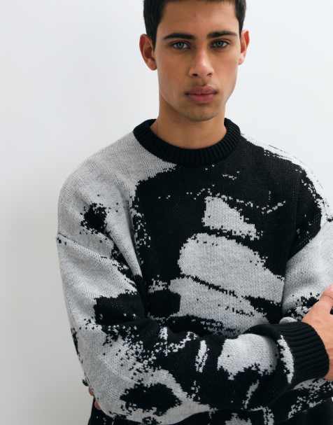 ASOS DESIGN knitted oversized sweater in monochrome - view 1